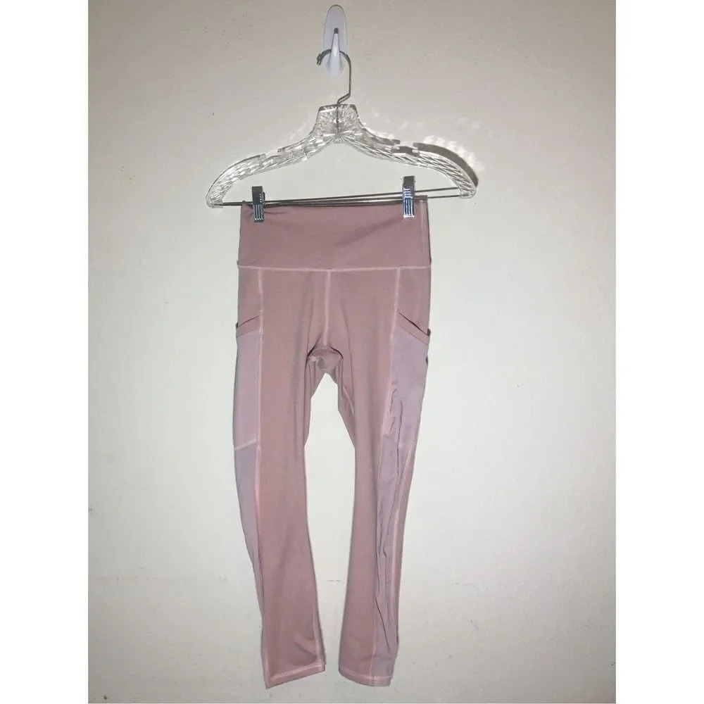 Womens Fabletics Leggings Size XS Dusty Pink Pockets Athletic Running Workout